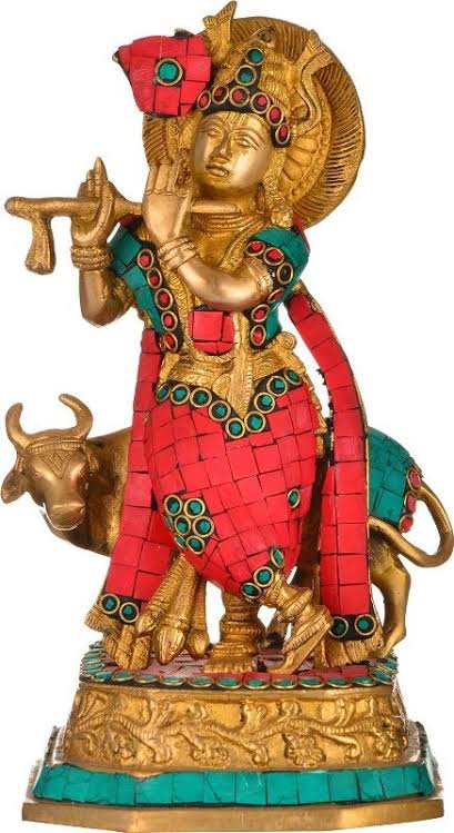 JUST FOR YOU RETURN GIFTS &#8211; Brass Lord Krishna with Cow idol